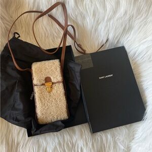 Saint Laurent YSL Shearling Phone Holder Crossbody